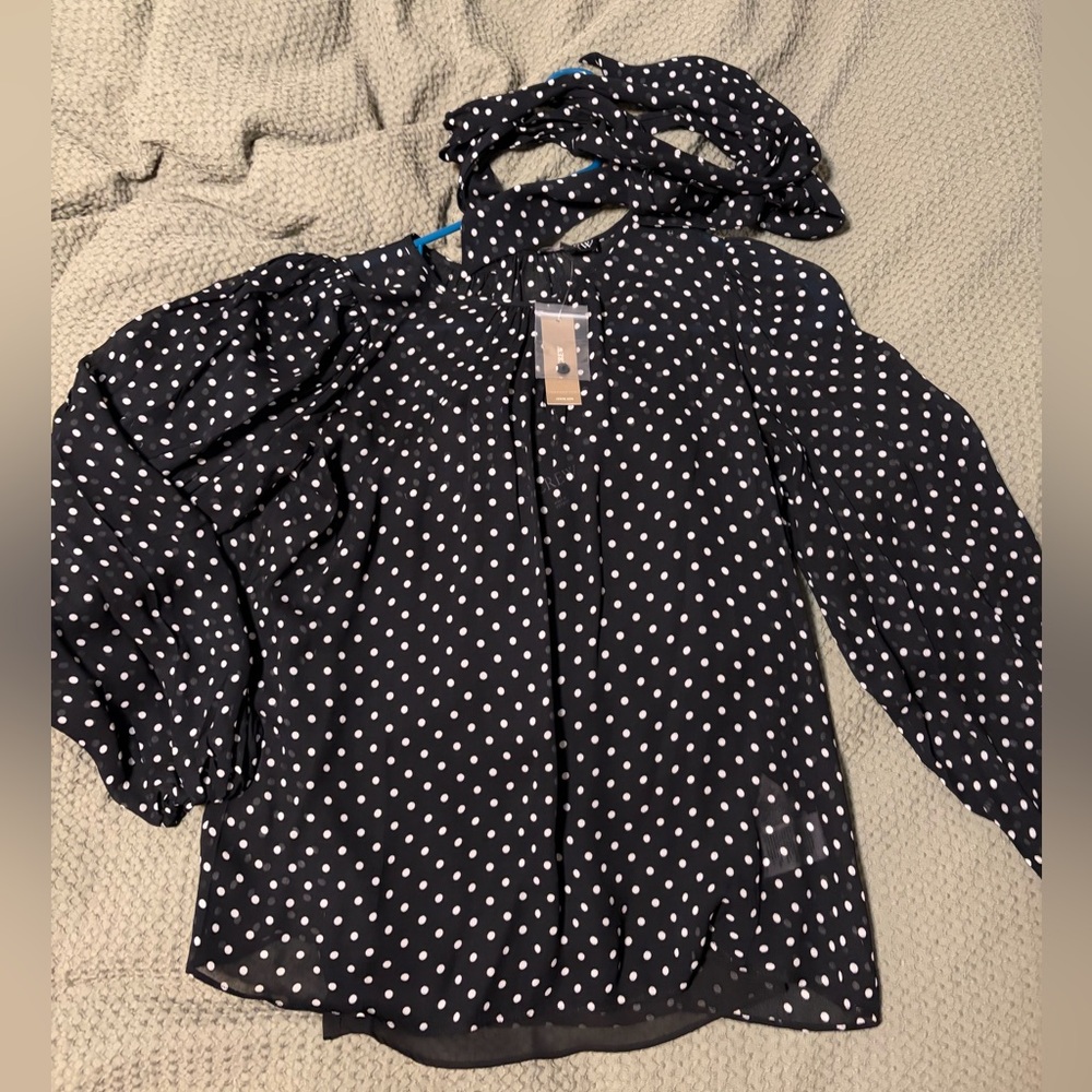 NWT J. Crew Women’s Sheer Polka Dot Blouse Size XS - Black and White